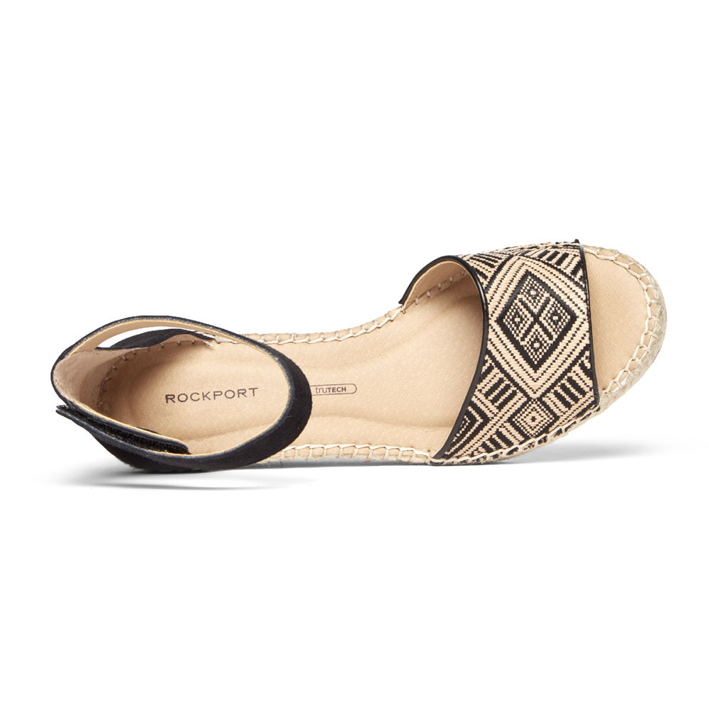 Rockport Sandals For Womens Beige/Black - Marah Woven Ankle Strap - UA8371049